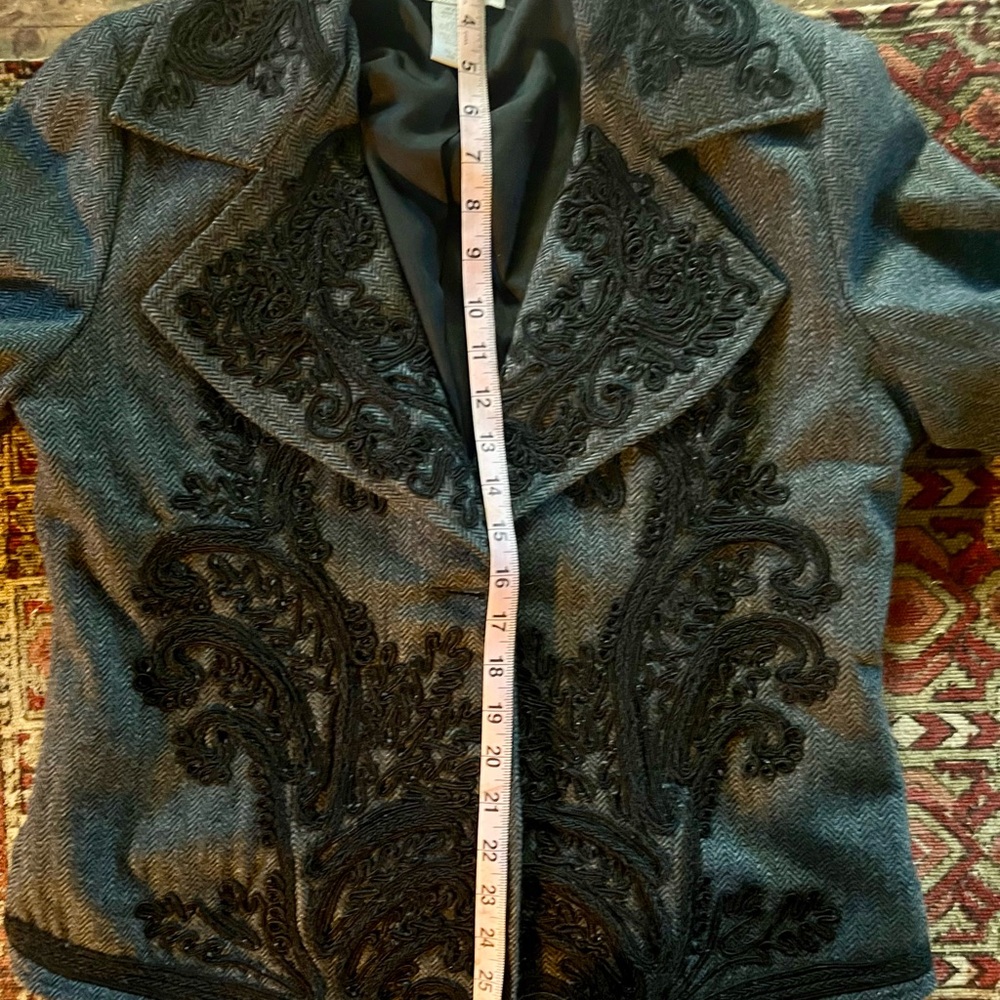 Soft Surroundings Wool Blend Jacket- Grey with Black Embroidery.- size M. - Picture 4 of 10